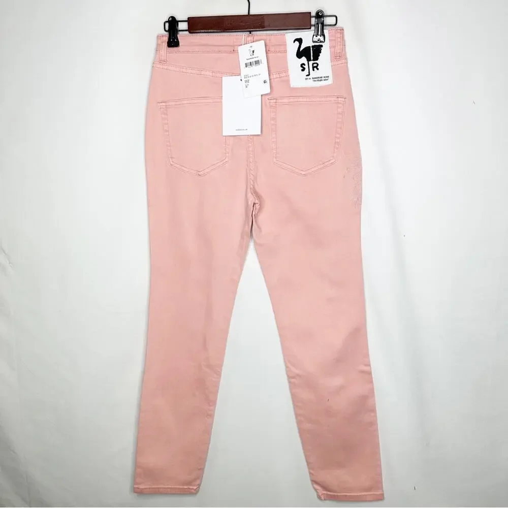 SANDRINE ROSE High Waisted Skinny Jeans Embroidered Palm Tree in Petal NWT - 28 - Picture 9 of 9